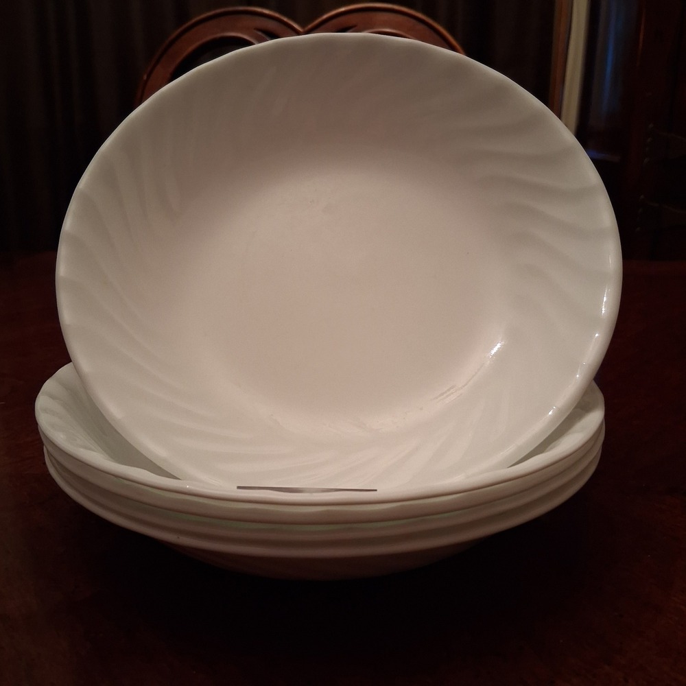 Corelle White Swirl 8.5 Inch Pasta Soup Bowls Set of 5 Enhancements Vitrelle USA